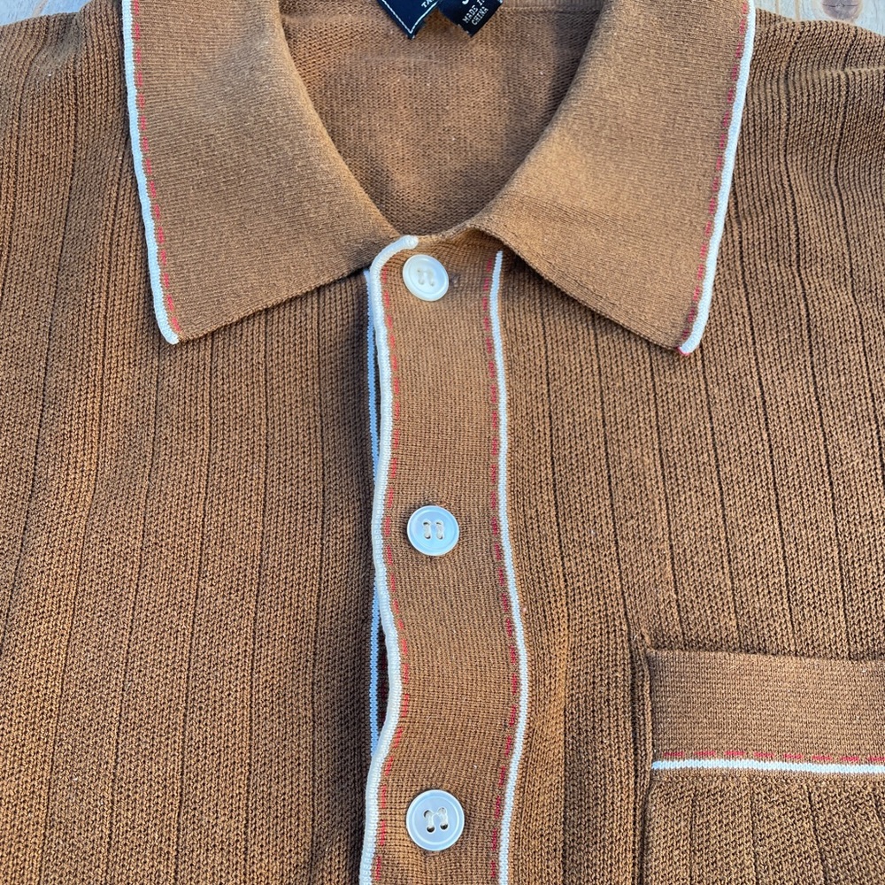 Todd Snyder Brown Polo Shirt with White and Red Accents